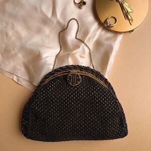 Vintage 1950s Black Beaded French Handbag